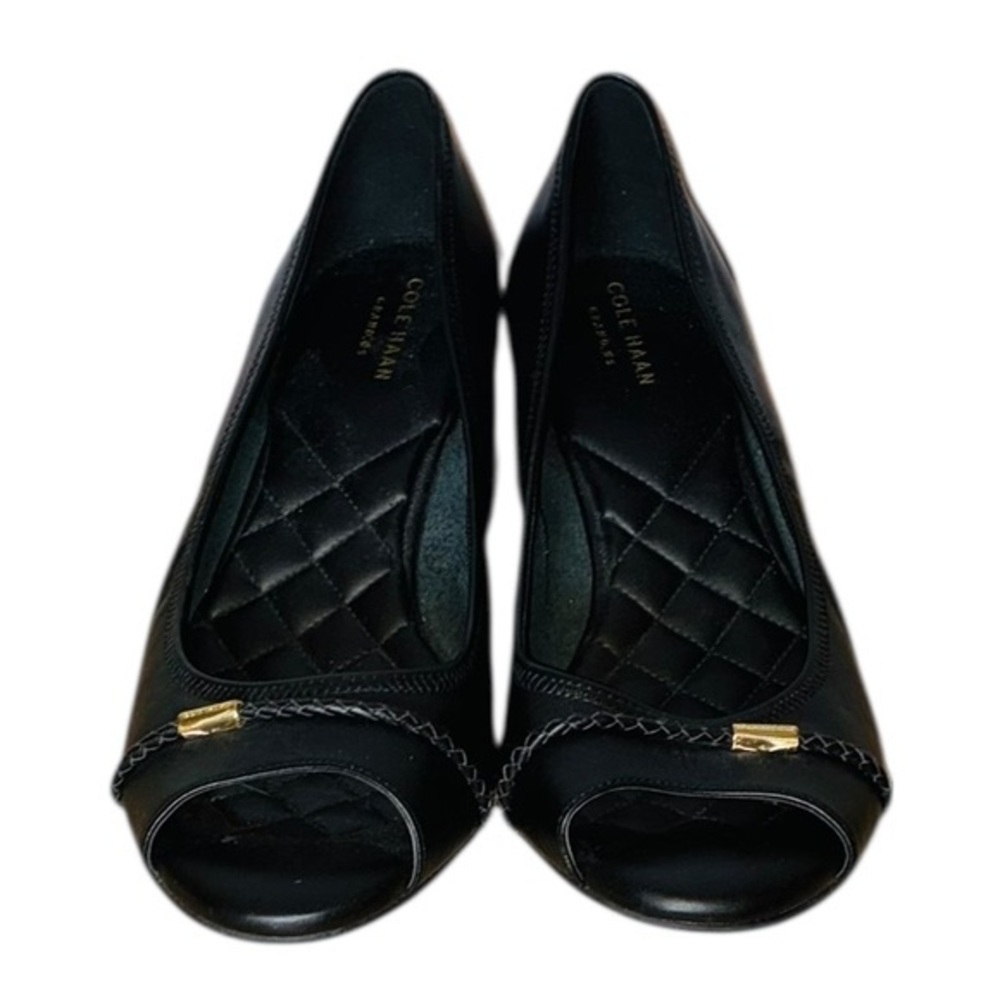Cole Haan Black Low Wedge Peep Tee Shoe Style W16103
